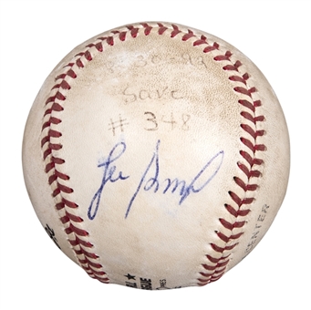 1992 Lee Smith Game Used/Signed Career Save #348 Baseball Used on 8/30/92 (Smith LOA)